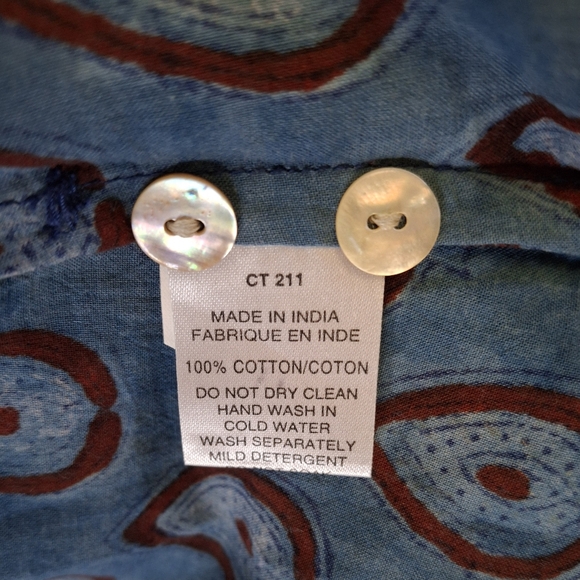 ANOKHI 100% Cotton Straight Tunic in Blue Ruby Red Handcrafted Pattern - Size M - Picture 12 of 13